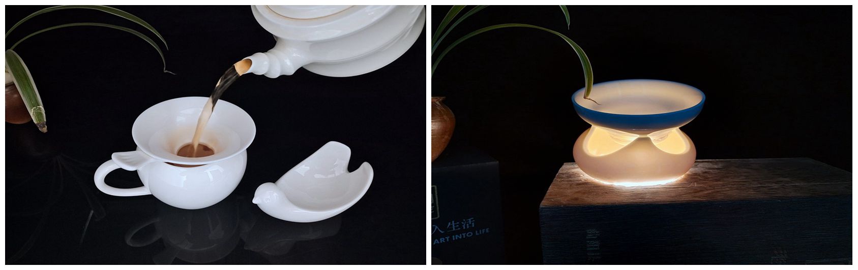 白瓷茶器：小鳥茶漏和三角茶漏，氣質(zhì)典雅脫俗，非常具有現(xiàn)代氣息